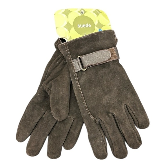 Vtg Brown Leather Suede Gloves Size L Adjustable Thinsulate Insulation 40 Gram - Picture 1 of 7